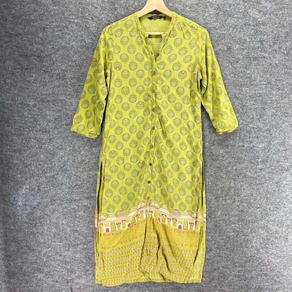 Melange Dresses & Skirts - Melange Shirt Dress Women S Small Yellow Geometric Maxi 3/4 Sleeve V-Neck Rayon